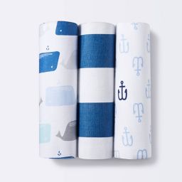 Muslin Swaddle Blankets By The Sea 3pk - Cloud Island™ Blue: Nautical Shapes, 47" x 47", 180 Thread Count