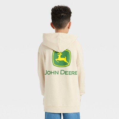Boys' John Deere Front and Back Oversized Hooded Fleece Sweatshirt - Off-White