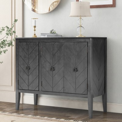 Lycvki Adjustable Shelf Storage Sideboard with 3 Retro Metal Handles and 4 Pinewood Legs