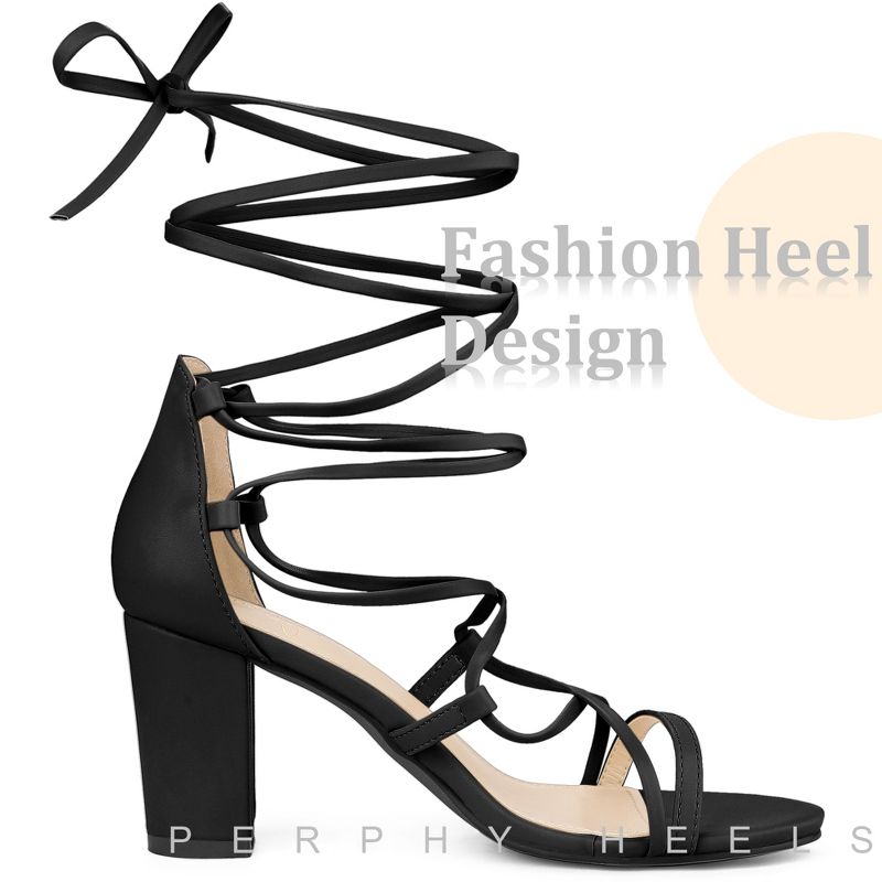 Perphy Strappy Strap Lace Up Chunky Heel Sandals for Women, 5 of 7