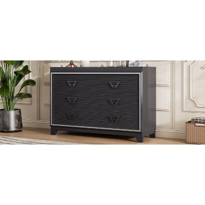 Okak Elegant 6-Drawer Dresser for Bedroom with Metal Handle & Shiny Decoration,Chest of Drawers Closet Storage Cabinet for Living Room,Hallway, Black