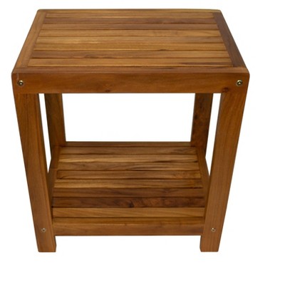 Nordic Teak 18" Natural Shower and Bath Spa Bench with Shelf
