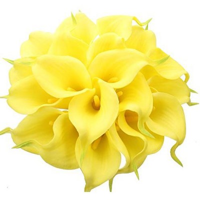Duovlo 20pcs Calla Lily Bridal Wedding Bouquet Lataex Real Touch Artificial Flower Home Party Decor (Yellow)