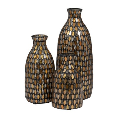 Bronze and Copper Mosaic Glass Decorative Vase, 9"