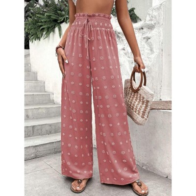 Women Polka Dot Wide Leg Long Pants Summer Fall Casual High Waist Trousers