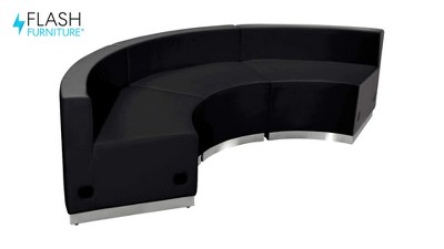 Elegant Black Faux Leather 3-Piece Reception Set with Metal Base