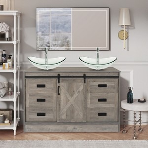 ELECWISH Bathroom Vanities, 48'' Barn Door Farmhouse Bathroom Vanity Cabinet with 6 Drawers, Standing Bathroom Vanity Set - 1 of 4