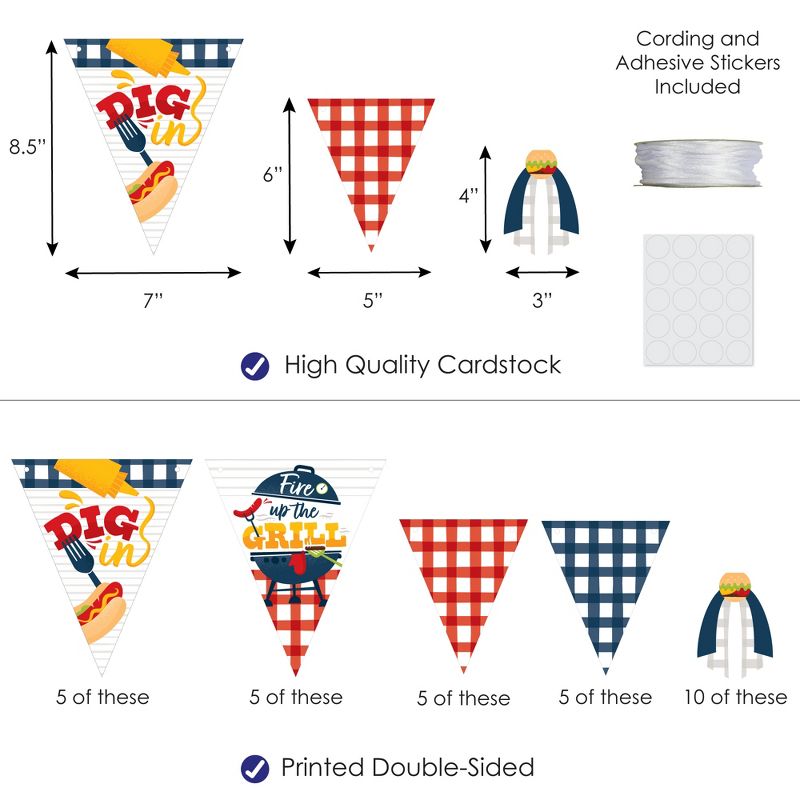 Big Dot of Happiness Fire Up the Grill - DIY Summer BBQ Picnic Party Pennant Garland Decoration - Triangle Banner - 30 Pieces, 4 of 10