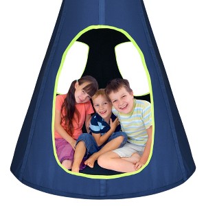 Costway 32'' Kids Nest Swing Chair Hanging Hammock Seat for Indoor Outdoor Green\Blue - 1 of 4