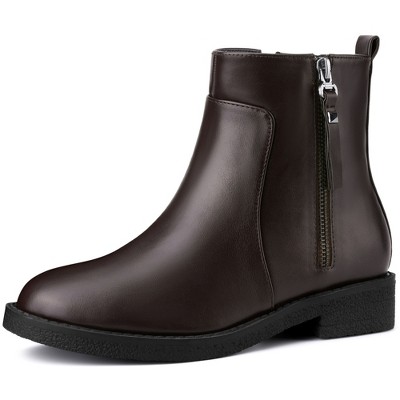 BLISSFUL STEP Women's Side Zip Round Toe Chunky Heel Ankle Booties