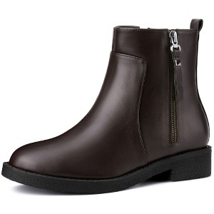 BLISSFUL STEP Women's Side Zip Round Toe Chunky Heel Ankle Booties - 1 of 4