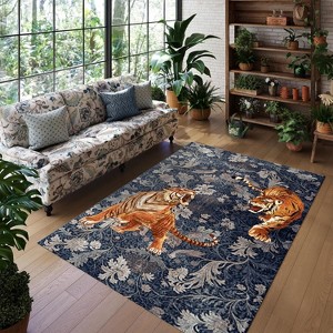 Tiger Rugs: Washable Non-Slip Botanical Animal Print Carpet, Soft Stain Resistant Area Rugs for Living Room, Bedroom, Home, Office - 1 of 2