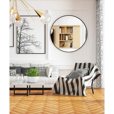 36" Black Round Metal Framed Bathroom Wall Mirror