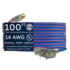 USW 14/3 Extreme Cold Weather Triple Tap Extension Cords with Lighted Plug - 1 of 4