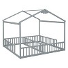 Okak Double Twin House-Style Roof Bed Frame with Guardrails,Modern Floor Bed for Toddlers/Kids Bedroom - 2 of 4