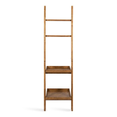 Rustic Brown Solid Wood Ladder Shelf with Two Tiers