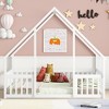 Dolonm,Wood House-Shaped Floor Bed with Fence, Guardrails ,White - 3 of 4