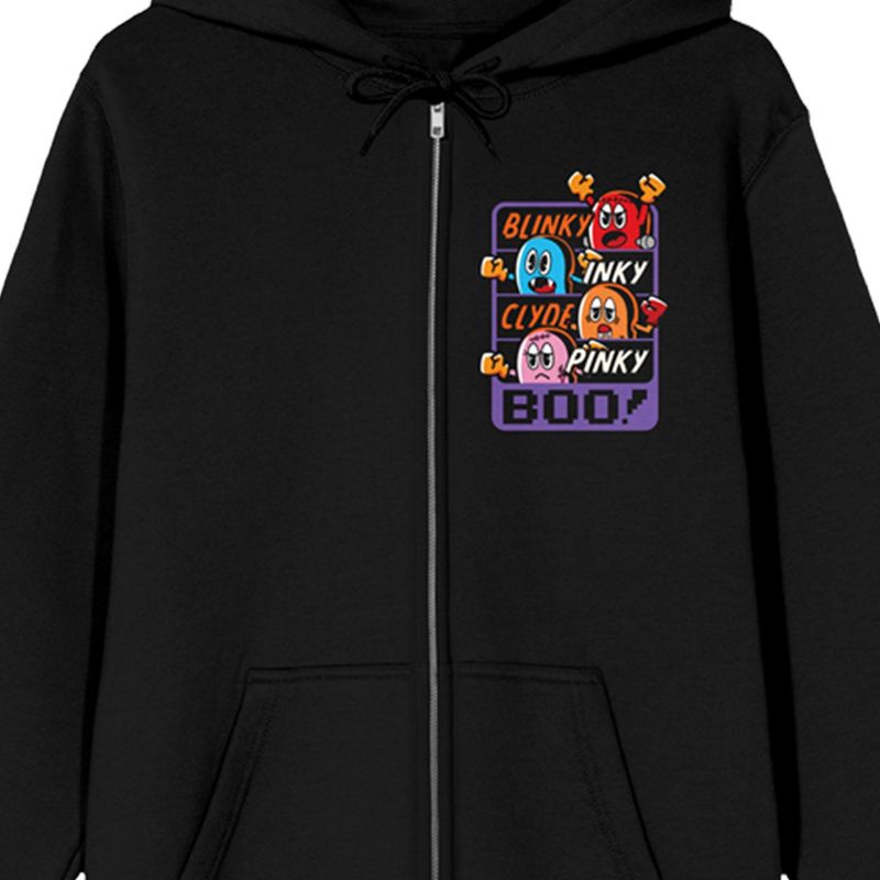 Pacman Classic Boo Group Shot Long Sleeve Black Adult Zip-Up Hoodie-Large, 2 of 5
