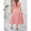 BLUEMING Womens Casual Maxi Dresses Puff Sleeve V Neck Flowy Vacation High Waist Boho Pleated Dresses - 2 of 4