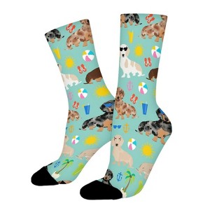 Dachshunds Beach Summer Women Printed Crew Socks Funny Funky Socks Soft Polyester Novelty Gifts for Artists Men - 1 of 1