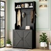 TIRAMISUBEST Elegant Wide Hall Tree with 5 Hooks, Versatile Entryway Lift Top Storage Bench with 2 Drawers, Retro 3-in-1 Coat Rack with Black Handles - 2 of 4