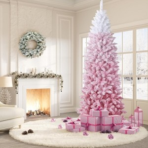 Snow Flocked Pencil Christmas Tree – Slim Artificial Xmas Tree with Sturdy Metal Stand - 1 of 4