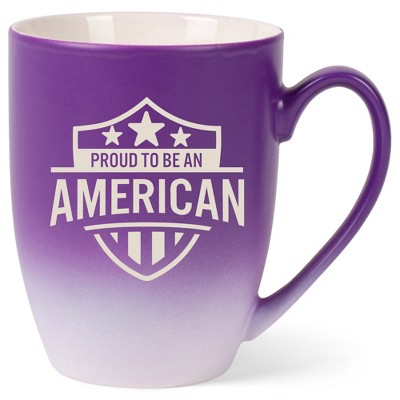 100 North United States 10 Ounce Purple and White Two Toned Ombre, Comfortably Fits Your Hands, Ceramic Tea Coffee Cup Mug, Proud To Be An American