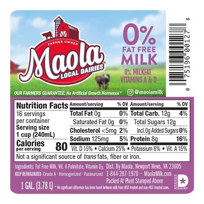 Maola Fat Free Skim Milk - 1gal