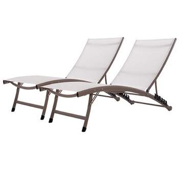 The Hamptons Collection 2 Piece White Aluminium Outdoor Patio Lounge Chair Set 71”