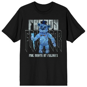 Five Nights At Freddy's Freddy Frostbear, Name text, and Title text on Black Short Sleeve Adult T-Shirt - 1 of 4