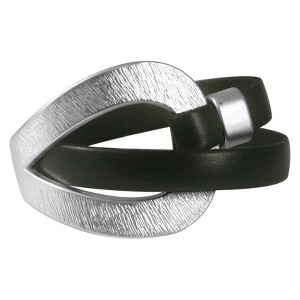 Zirconite Hook N Eye Genuine Leather Wrap Wristband Bracelet - Rhodium/Black, Women