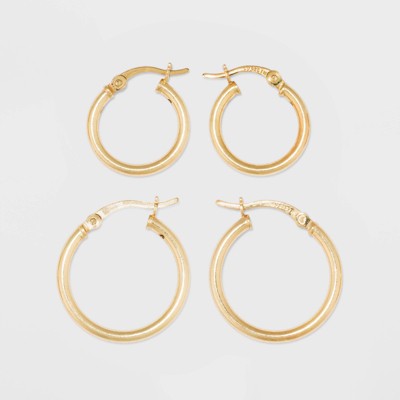 Gold Over Sterling Silver Hoop Fine Jewelry Earring Set 2pc - A New Day™ Gold