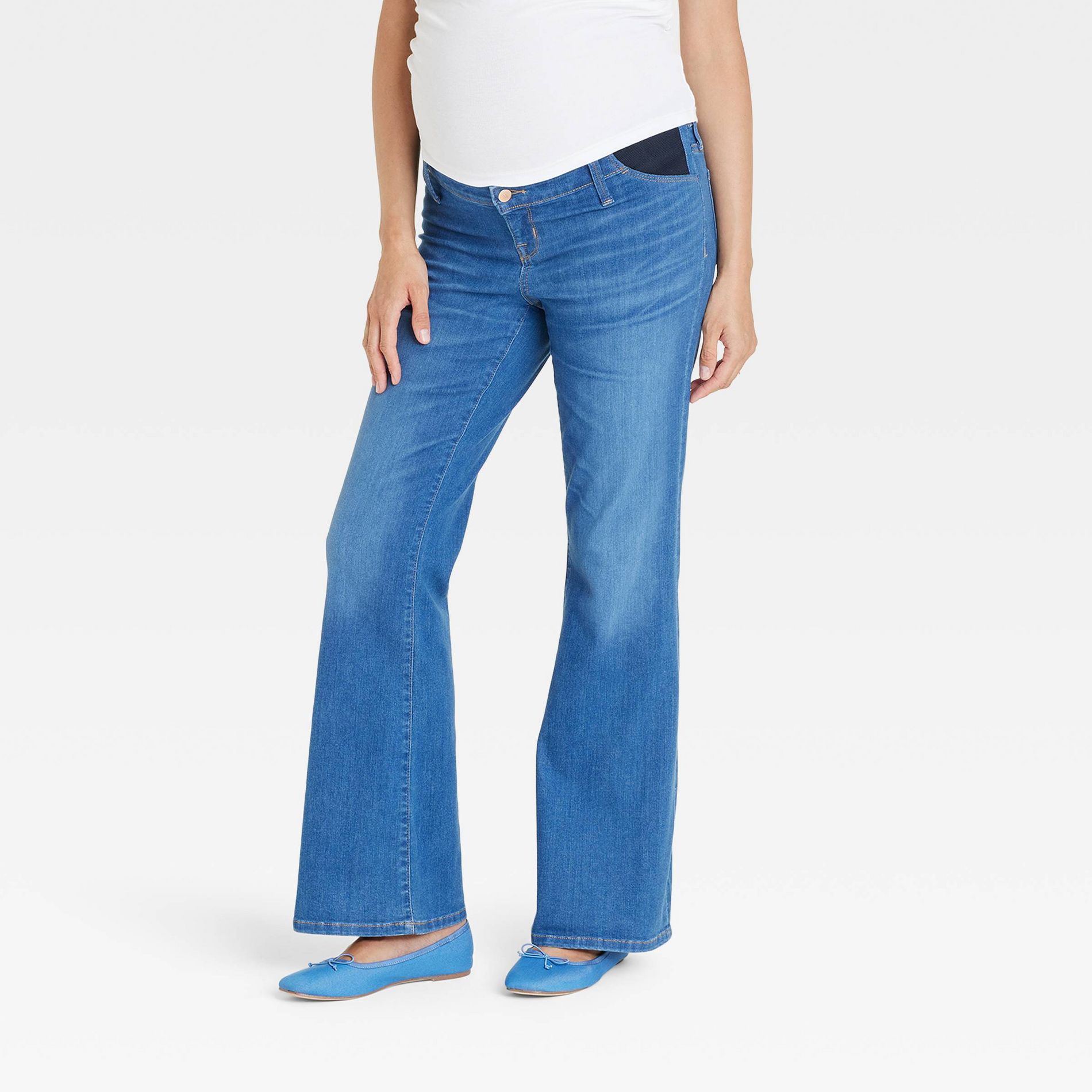 Under Belly High-Rise Denim Flare Maternity Pants - Isabel Maternity by Ingrid & Isabel™ Medium Wash 10: Power Stretch, Back Pocket