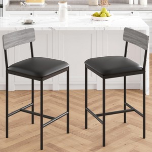 25.5 Inch Bar Stools, Upholstered Counter Height Stools with Backrest and Footrest for Kitchen Island Dining Room - 1 of 4
