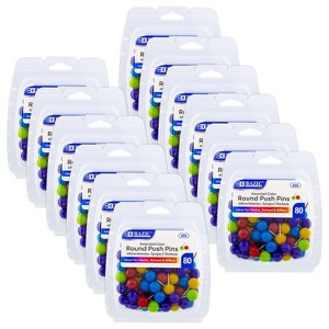 BAZIC Products® Round Push Pins, Assorted Color, 80 Per Pack, 12 Packs - 1 of 4