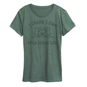 Women's - Instant Message - I Think I Like This Little Life Bear In Bed Short Sleeve Graphic T-Shirt - 1 of 4