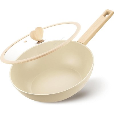 KOCH SYSTEME CS 11 Inch  Nonstick Cooking Wok Kitchen Stir Fry Pan with Glass Lid for Gas, Electric, Ceramic, and Induction Counter Cooktops