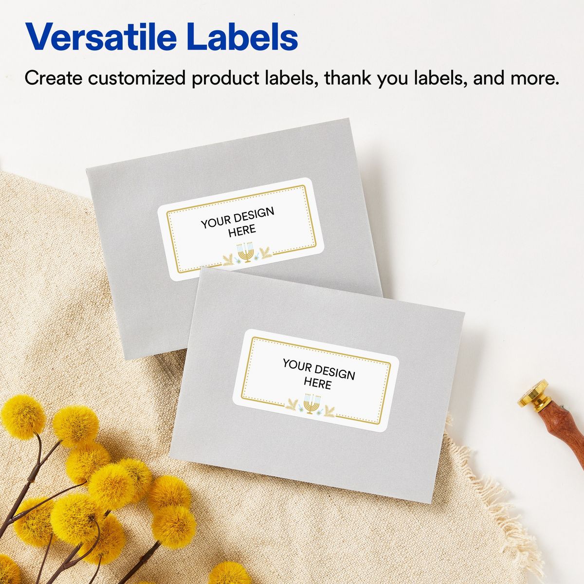 Avery® Labels, 2" x 4", Matte, Gold Menorah Frame, 200 - thumbnail 4