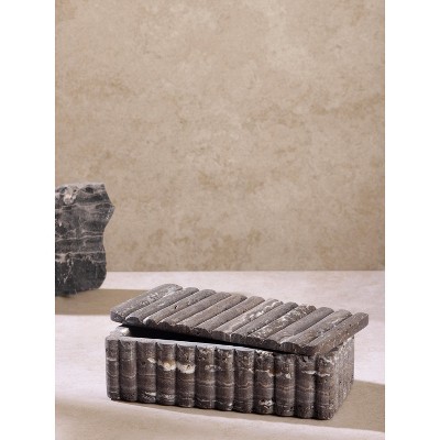 Handcrafted Fossil Gray Travertine Fluted Decorative Box