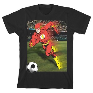 The Flash Playing Soccer Black Graphic Tee Toddler Boy to Youth Boy - 1 of 3