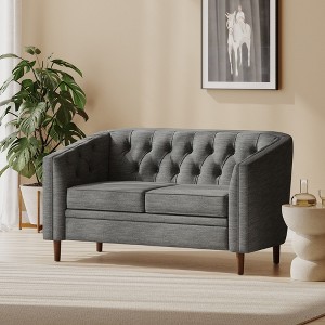 55.5" Diamond-Tufted Loveseat with Button-Tufted Back & Armrests, Tub-Shaped Design with Birch Wood Legs - 1 of 4