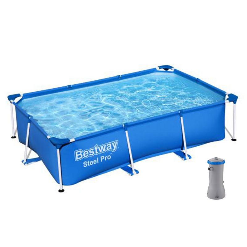 Bestway 8.5t x 5.5ft x 24in Rectangular Above Ground Pool Frame with Filter Pump, 1 of 7