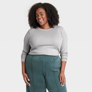 Women's Slim Fit Long Sleeve Ribbed T-Shirt - A New Day™ - 1 of 3