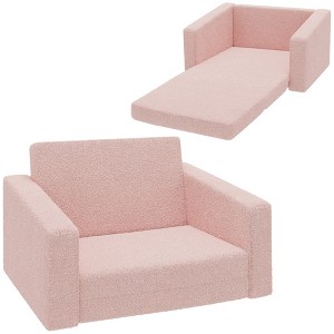 Qaba Kids Sofa, 2 in 1 Kids Fold Out Chair Convertible Sofa Lounger with Washable Cover for Boys and Girls, Playroom Bedroom Use, Pink - 1 of 4