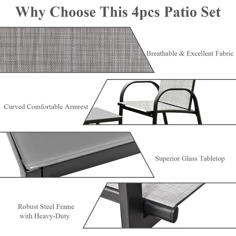 Costway 4 PCS Patio Furniture Set Sofa Coffee Table Steel Frame Garden Deck Gray, 5 of 9