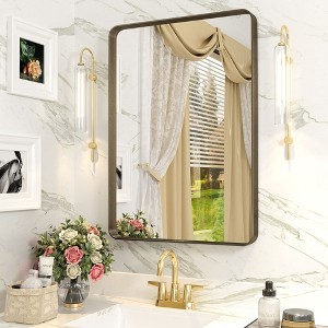 Apmir 20 in. W x 28 in. H Rectangular Aluminum Alloy Framed and Tempered Glass Wall Mirror in Brushed Bronze - 1 of 4