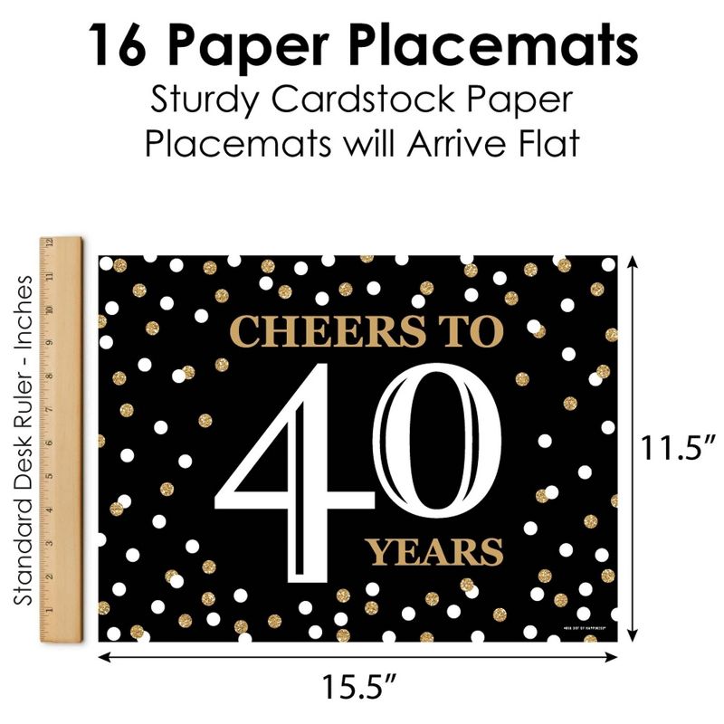 Big Dot of Happiness Adult 40th Birthday - Gold - Party Table Decorations - Birthday Party Placemats - Set of 16, 5 of 7
