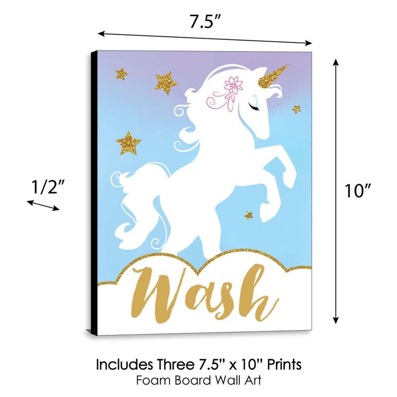 Big Dot of Happiness Rainbow Unicorn - Kids Bathroom Rules Wall Art - 7.5 x 10 inches - Set of 3 Signs - Wash, Brush, Flush, 5 of 8