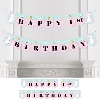 Big Dot of Happiness 1st Birthday Whole Llama Fun - Llama Fiesta First Birthday Party Bunting Banner - Party Decorations - Happy 1st Birthday