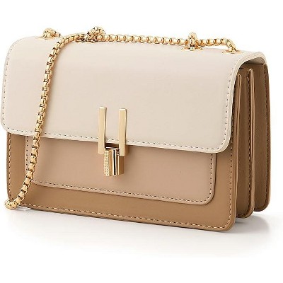 Attop Beige Color-Block Crossbody Bags for Women Leather Cross Body Purses Cute Designer Handbags Shoulder Bag Medium Size